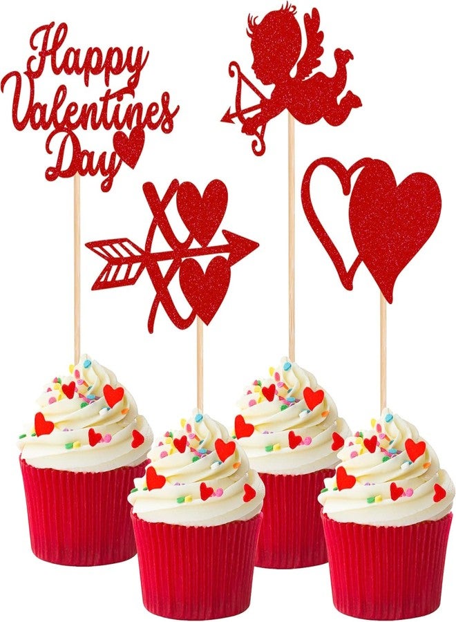 Incrizma 12 PCS Happy Valentine's Day Cupcake Toppers with Glitter Heart XOXO Cupid Cupcake Picks Valentine's Day Theme Wedding Bridal Shower Birthday Party Cake Decorations Supplies Red (XOXO Cupid) - Image 1